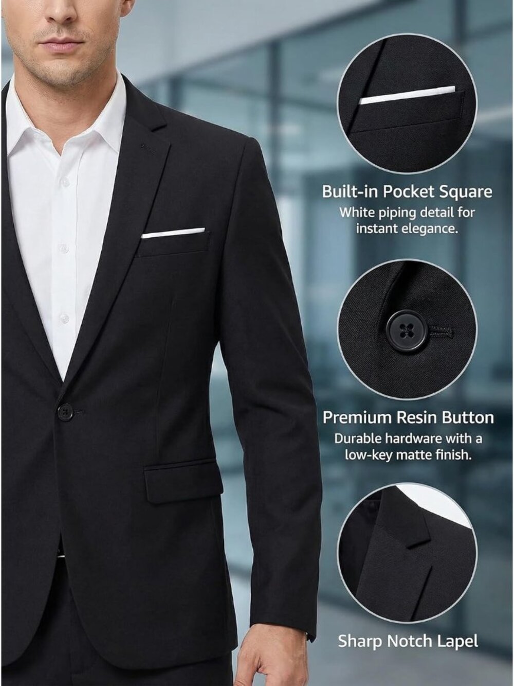 Mens Blazer Jacket Slim Fit Casual One Button Sport Coats - Picture 6 of 6